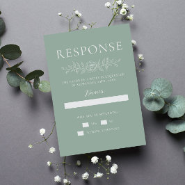 Floral Simplicity 1 Modern Green Minimal Wedding RSVP Kaartje
