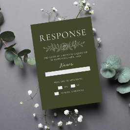 Floral Simplicity 1 Modern Green Minimal Wedding RSVP Kaartje