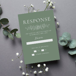 Floral Simplicity 1 Modern Green Minimal Wedding RSVP Kaartje