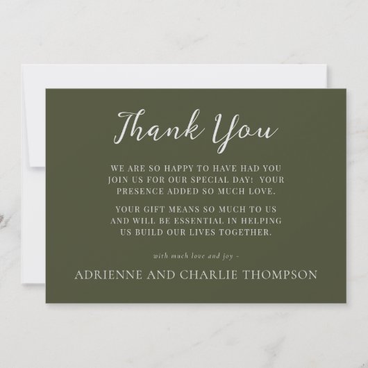 Floral Simplicity 1 Modern Green Thank You Note Bedankkaart (Voorkant)