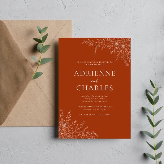Floral Simplicity 1 Rust Orange Minimal Wedding Kaart