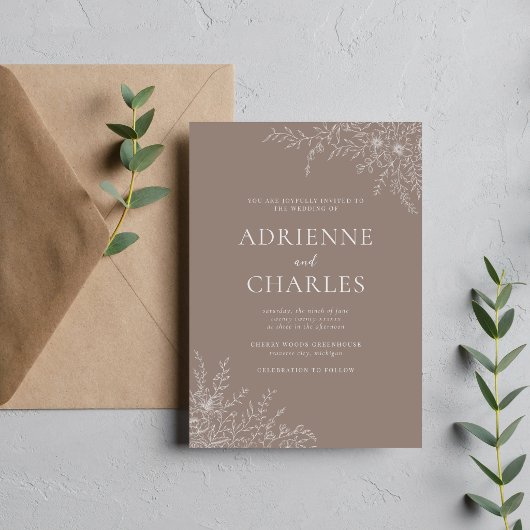 Floral Simplicity 1 Taupe Minimal Wedding Kaart
