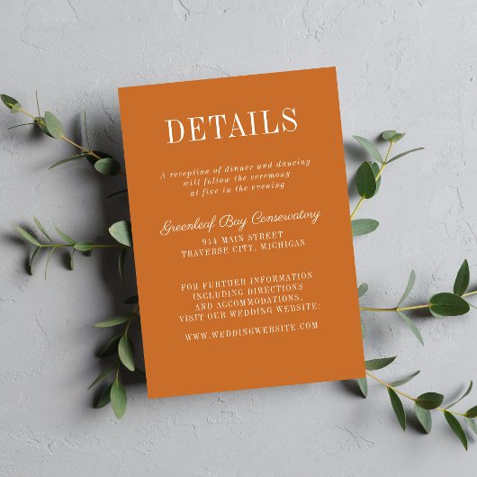 Floral Simplicity 2 Pumpkin Minimalist Wedding Informatiekaartje