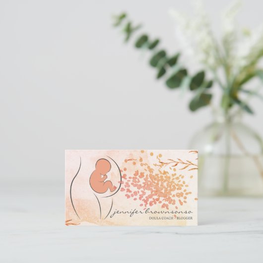 Floral Sinaasappel Doula Geboortecoach Zwanger Visitekaartje (Staand voorkant)