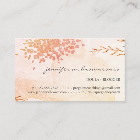 Floral Sinaasappel Doula Geboortecoach Zwanger Visitekaartje (Achterkant)