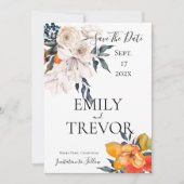 Floral-sinaasappel en witbruiloft save the date (Voorkant)