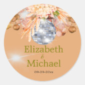 Floral Sinaasappel Eucalyptus Pampas Elegant Disco Ronde Sticker (Voorkant)