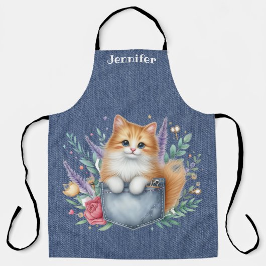 Floral Sinaasappel Ginger Cat All-Over Print Schor Schort (Voorkant)