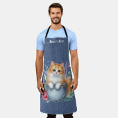 Floral Sinaasappel Ginger Cat All-Over Print Schor Schort (Gedragen)
