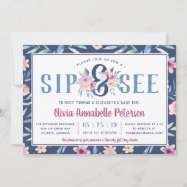 Floral Sip and See Baby shower Invitation, Lente Kaart