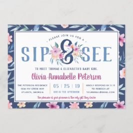 Floral Sip and See Baby shower Invitation, Lente Kaart