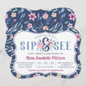 Floral Sip and See Baby shower Invitation, Lente Kaart (Voorkant / Achterkant)