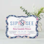 Floral Sip and See Baby shower Invitation, Lente Kaart (Staand voorkant)