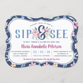Floral Sip and See Baby shower Invitation, Lente Kaart