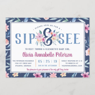 Floral Sip en zie Baby shower Uitnodiging, Lente Kaart
