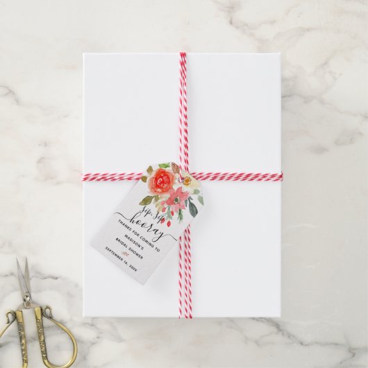Floral Sip Sip Hooray Favor Vrijgezellenfeest Cadeaulabel (Met Touw)