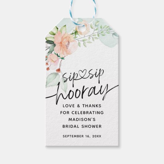 Floral Sip Sip Hooray Favor Vrijgezellenfeest Cadeaulabel (Voorkant)