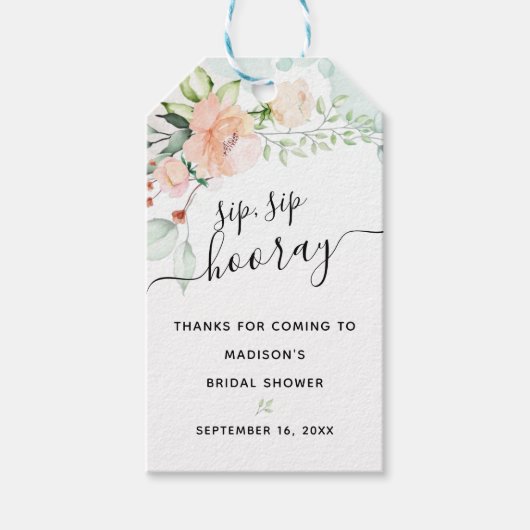 Floral Sip Sip Hooray Favor Vrijgezellenfeest Cadeaulabel (Voorkant)