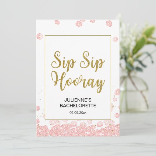 Floral Sip Sip Hooray | Roze en goud (Staand voorkant)