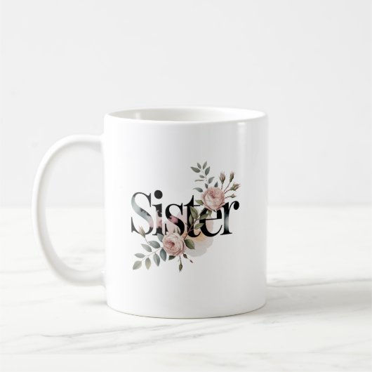 Floral Sister Typography Botanical Gift Design Koffiemok (Links)