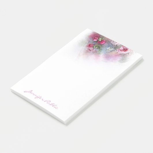 Floral Sjabloon Elegant Waterverf Rozen Script Post-it® Notes (Schuin)