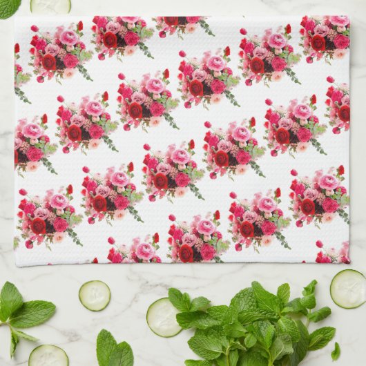 Floral Sjabloon Trendy Waterverf Roze rode rozen Theedoek (Gevouwen)