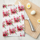 Floral Sjabloon Trendy Waterverf Roze rode rozen Theedoek (Quarter Fold)