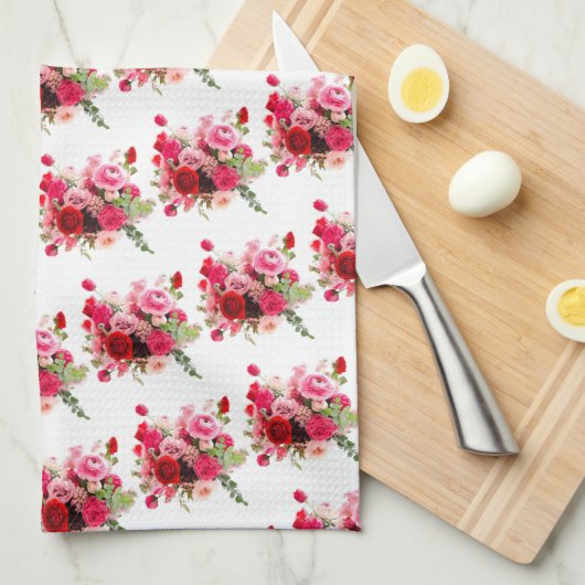 Floral Sjabloon Trendy Waterverf Roze rode rozen Theedoek (Quarter Fold)