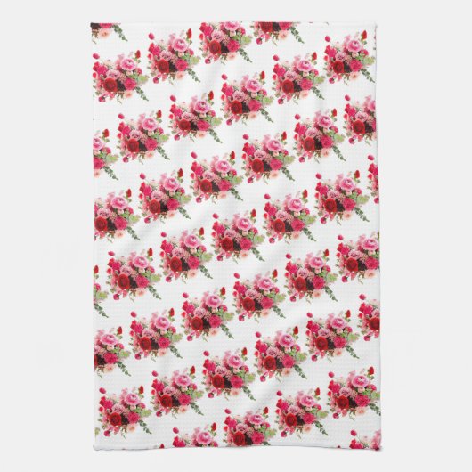 Floral Sjabloon Trendy Waterverf Roze rode rozen Theedoek (Verticaal)