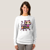 Floral Skeleton Cat Delight T-shirt (Voorkant volledig)