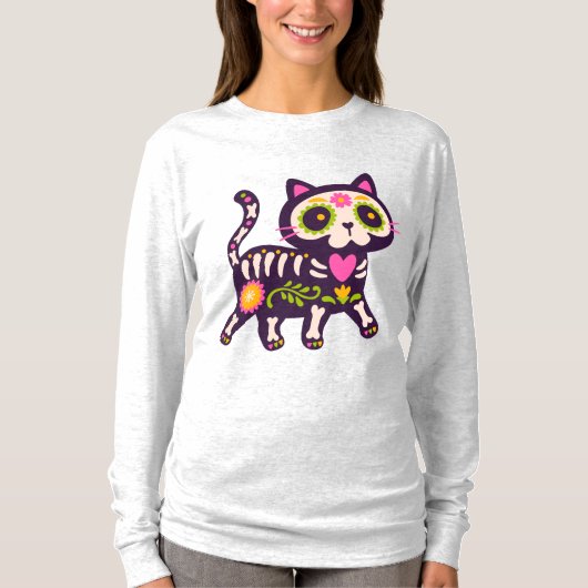 Floral Skeleton Cat Delight T-shirt (Voorkant)