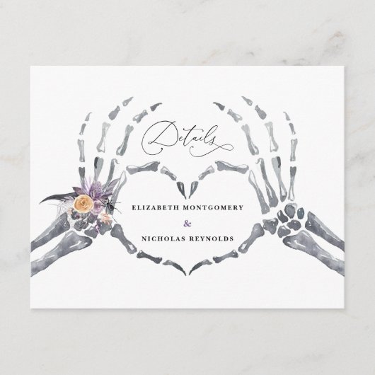 Floral Skeleton | Details Halloween Wedding Guest Informatiekaartje (Voorkant)