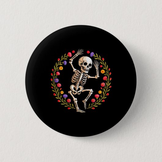 Floral Skeleton Funny Gothic Halloween Kostuum voo Ronde Button 5,7 Cm (Voorkant)
