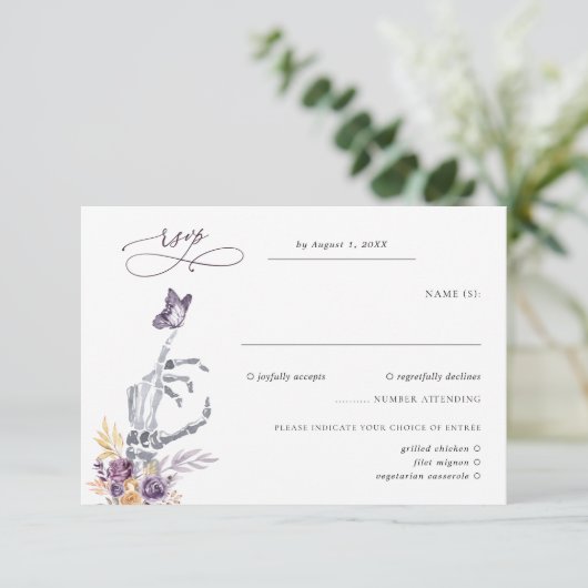 Floral Skeleton | Halloween Wedding RSVP (Staand voorkant)