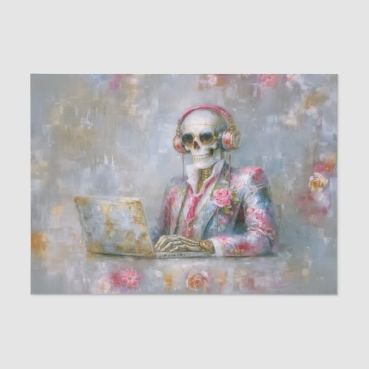 Floral Skeleton in Headphones EQ9L Decoupage Tissuepapier (Voorkant)