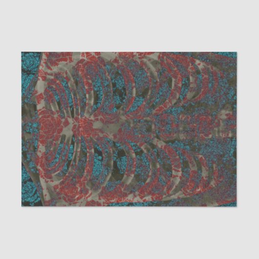 Floral Skeleton Rib Cage Blauwgroen Rood  Antiek Tissuepapier (Voorkant)