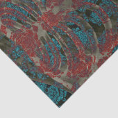 Floral Skeleton Rib Cage Blauwgroen Rood  Antiek Tissuepapier (Detail)