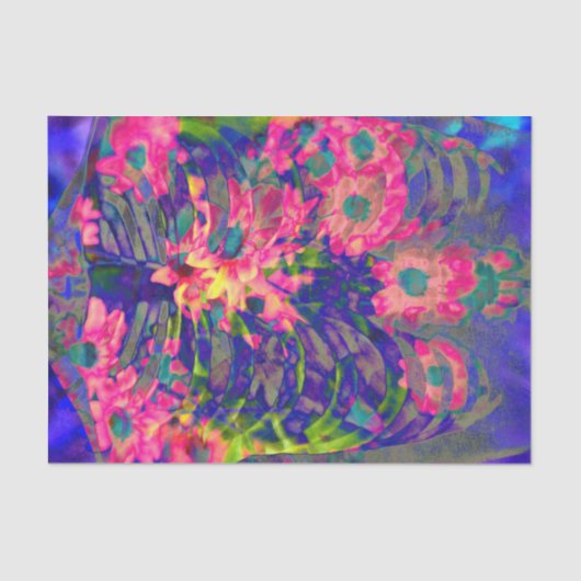 Floral Skeleton Rib Cage Paars Roze  Kunst Tissuepapier (Voorkant)