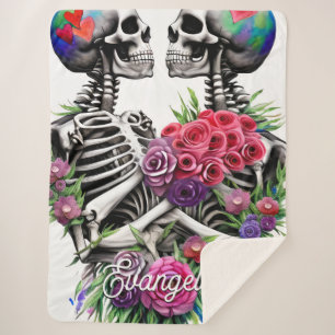 Floral Skeletten van de Waterverf Love Couple Sherpa Deken