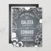 Floral Sketch Bewaar de datum - schoolbord Aankondigingskaart (Voorkant / Achterkant)