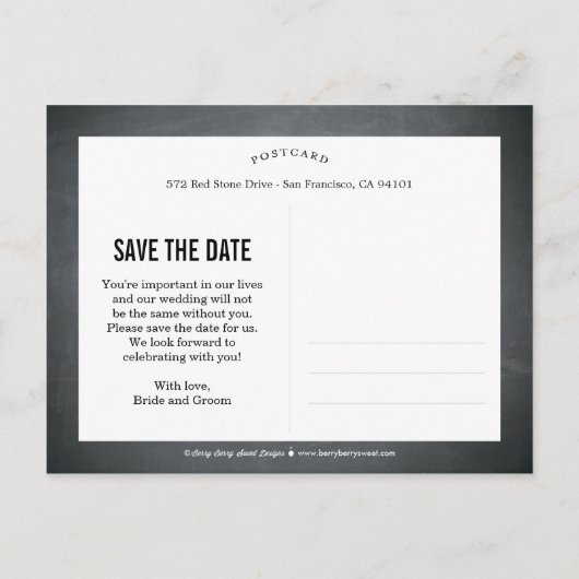 Floral Sketch Bewaar de datum - schoolbord Aankondigingskaart (Achterkant)