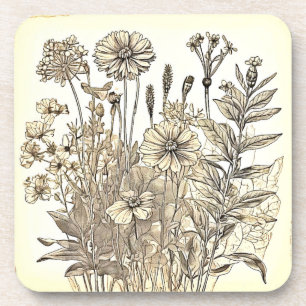 Floral Sketch Design Bier Onderzetter