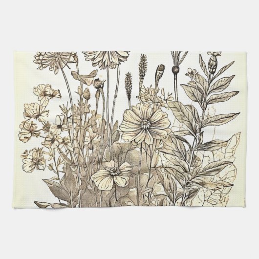 Floral Sketch Design Theedoek (Horizontaal)