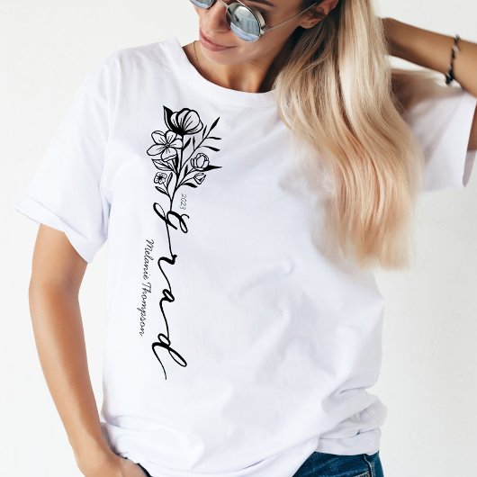 Floral Sketch Modern Afstudeerder Script Persoonli Tri-Blend Shirt