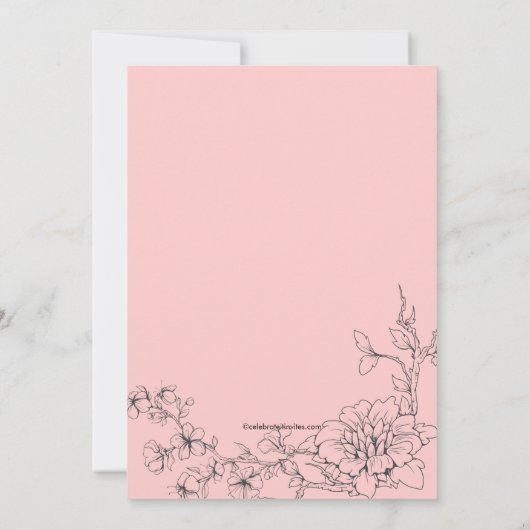 Floral Sketch on Pink Bridal Shower Invitation Kaart