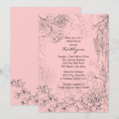 Floral Sketch on Pink Bridal Shower Invitation Kaart (Voorkant / Achterkant)