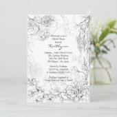 Floral Sketch on White Bridal Shower Invitation Kaart (Staand voorkant)