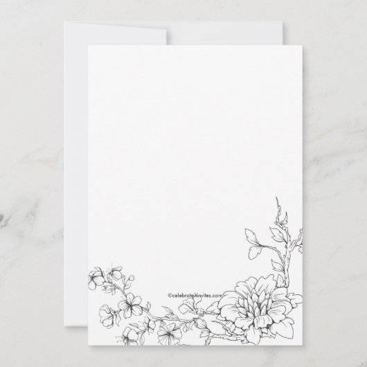 Floral Sketch on White Bridal Shower Invitation Kaart (Achterkant)