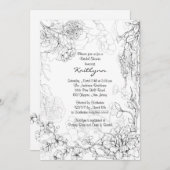 Floral Sketch on White Bridal Shower Invitation Kaart (Voorkant / Achterkant)