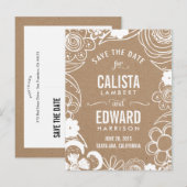 Floral Sketch Save the Date - Ambacht Aankondigingskaart (Voorkant / Achterkant)